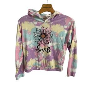 Lily BLEU floral, pastel SMILE shirt with hoodie, size 14 girls Pullover Jacket